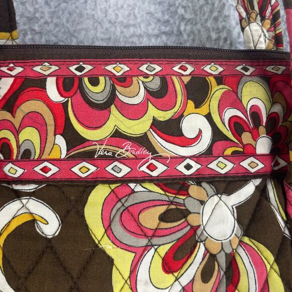 Vera Bradley Handbag Beaded Shoulder Bag Purse Boho Colorful Festive Brown Pink - Picture 14 of 15